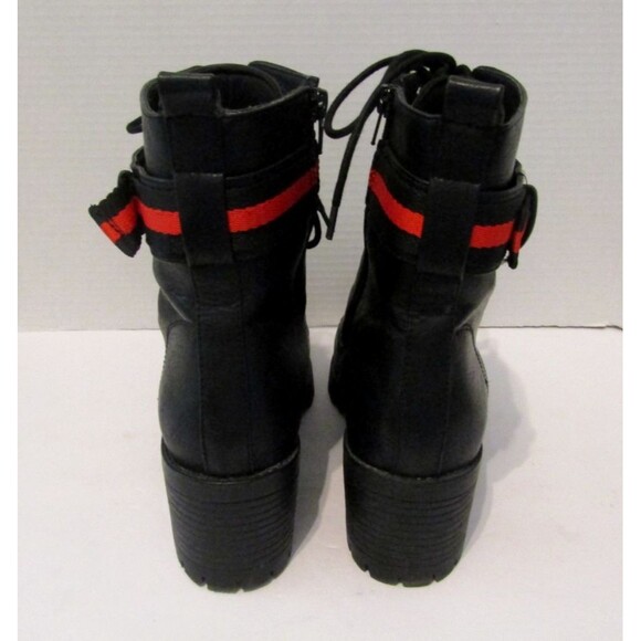 Madden NYC Georgiana Combat Boots Black Red Stripe Buckle Lug Sole 9.5 M - Picture 5 of 8
